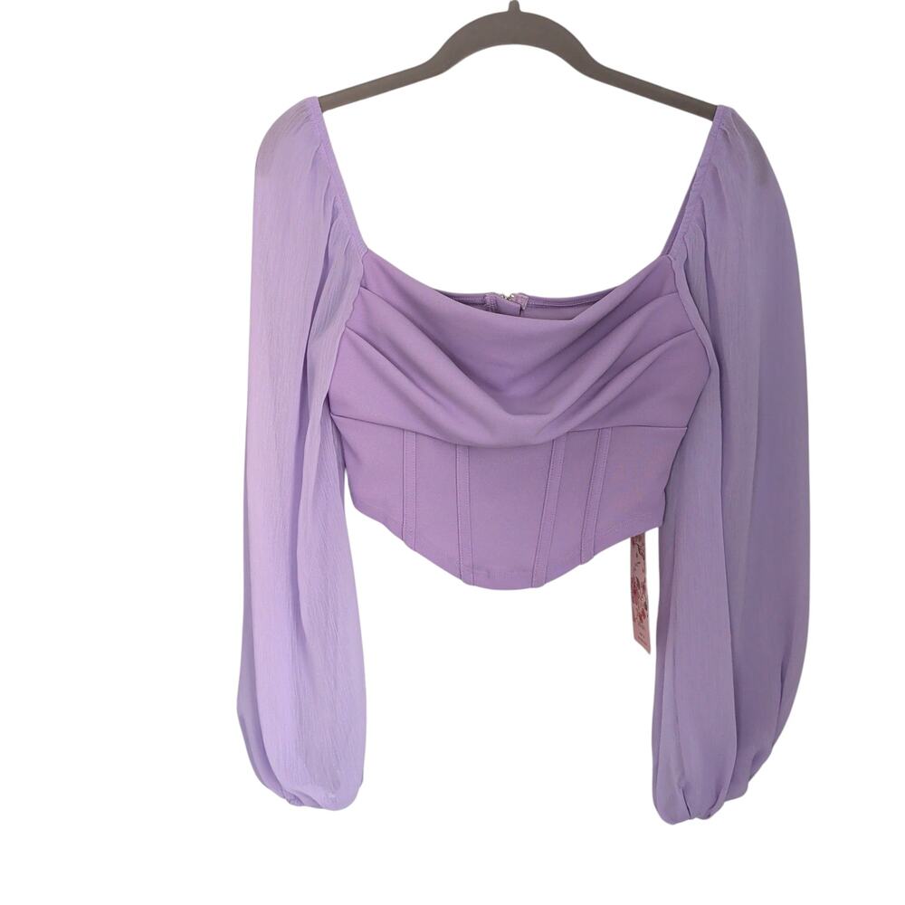 NWT Sz XS Purple Corset Top Sheer Long Puff Sleeves Fairy Whimsygoth Romantic